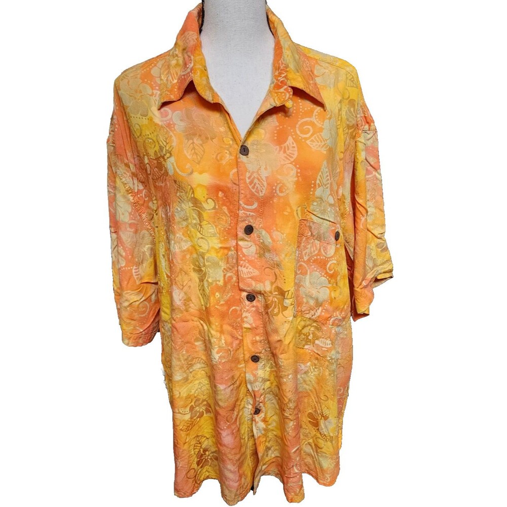 Mad Gringo Mens SS Button Front Casual Rayon Shirt Size 1X Hippie Batik